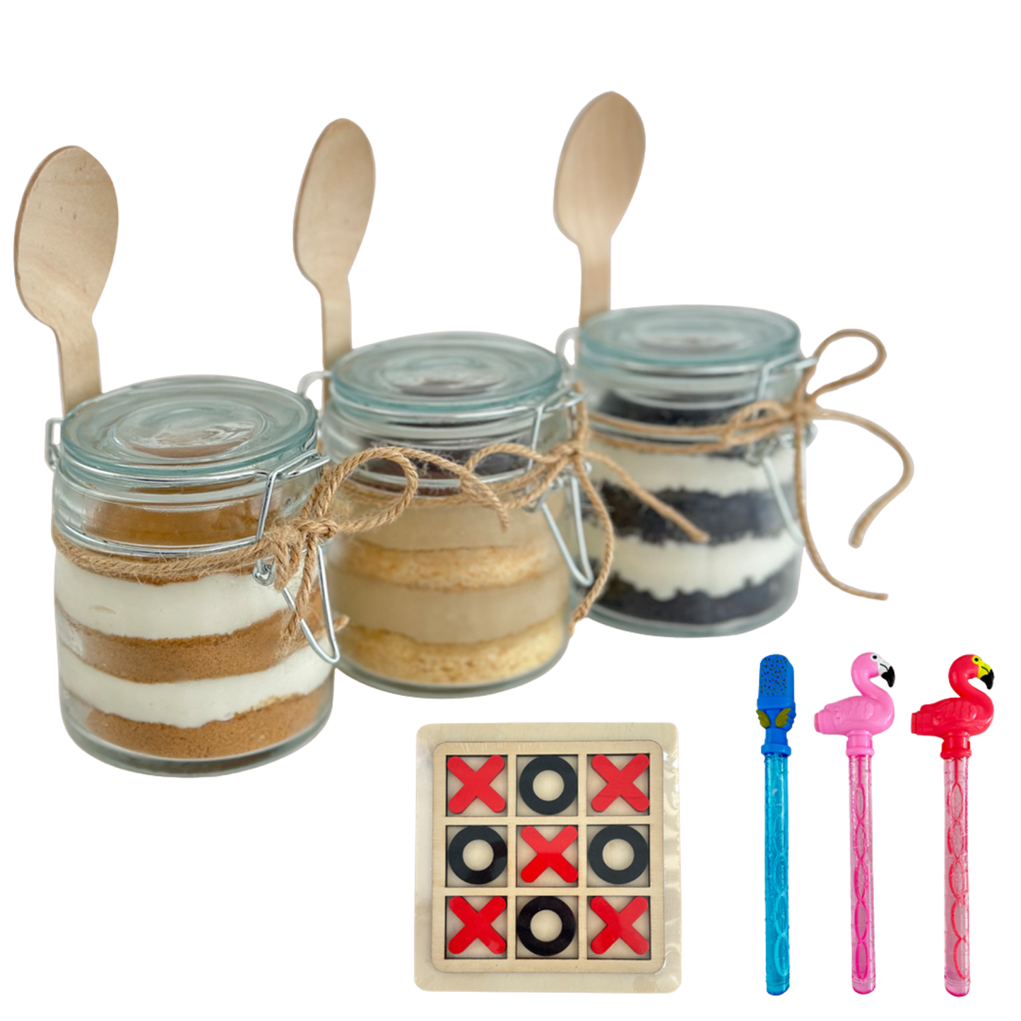 Assorted mini puddings in Jars (3pcs) & comes with 1 free toy